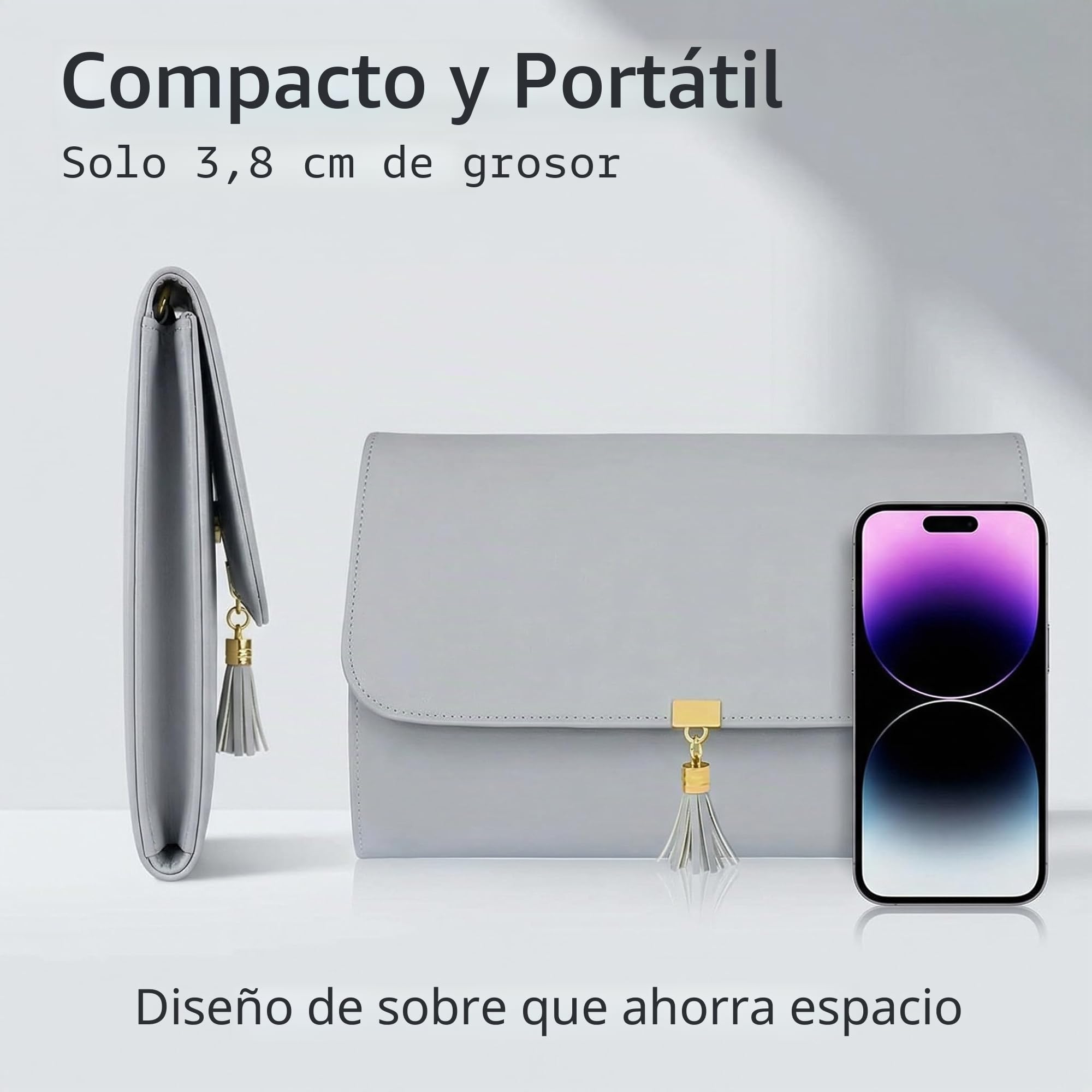 Rollo de Joyería Plegable Portáti Gran Capacidad Bolsa de Rollo de Joyería Portáti Enrollable Suave para Joyería Caja Joyero Portátil para Collares,Pendientes,Anillos, Pulsera,Pendientes Anillos(Gris)