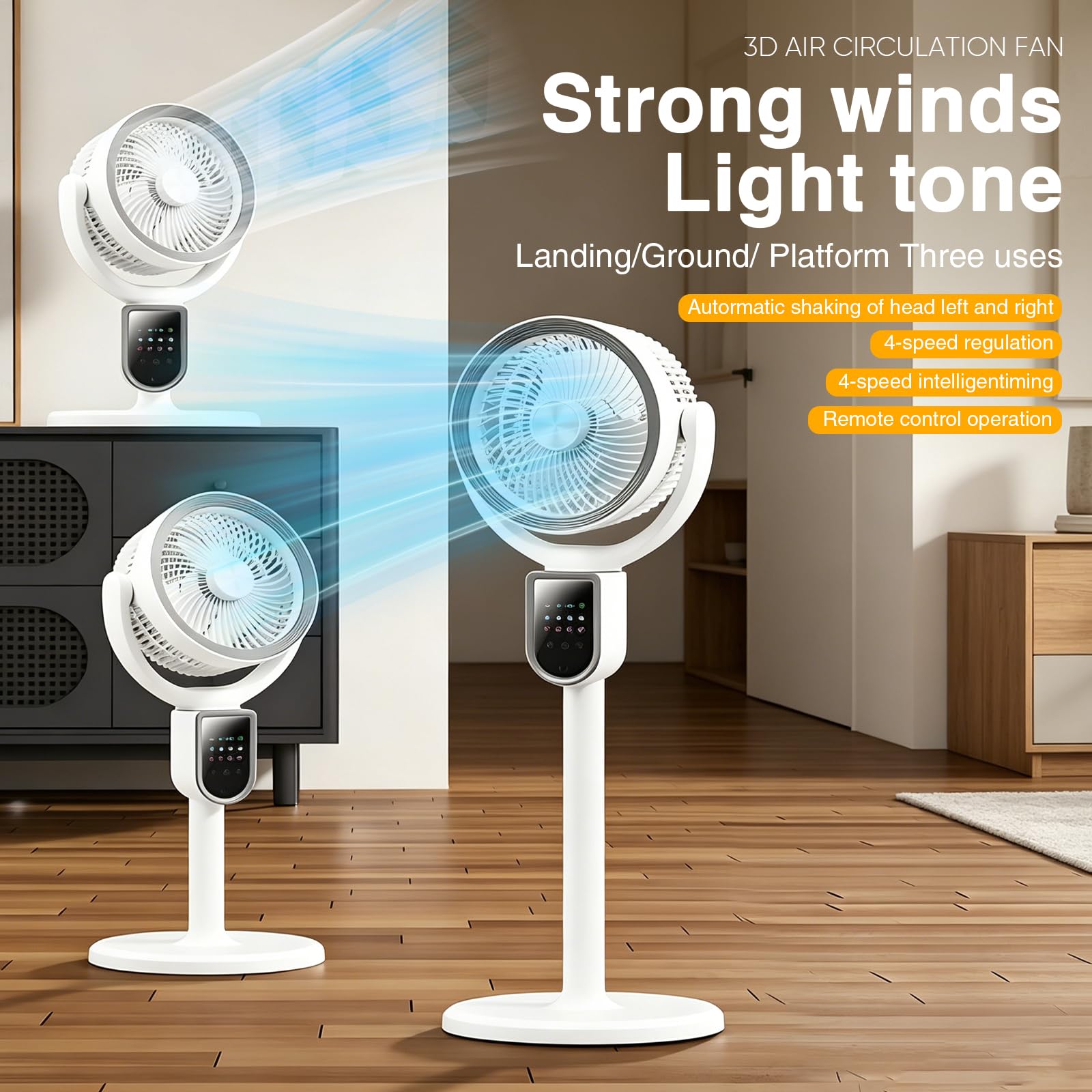 WIWOLER Standventilator Sehr Leise, Ventilator mit Fernbedienung | 3-in-1 Höhenverstellbar, 140° Oszillation, 4 Stufen, 9H Timer, USB & Akku, für Schlafzimmer und Büro