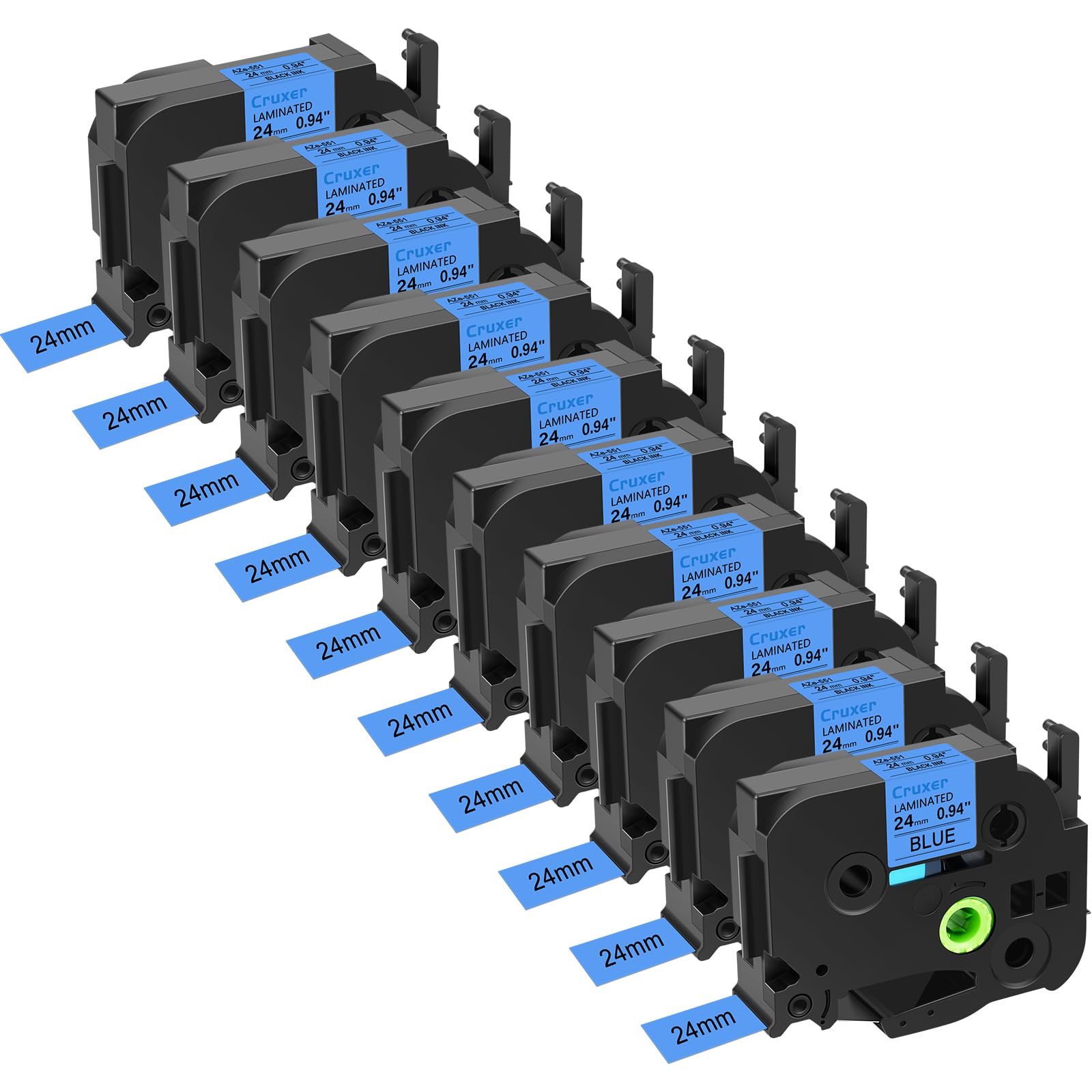 Cruxer Lot de 10 Compatible TZE-551 pour P-touch Noir sur Bleu 24 mm