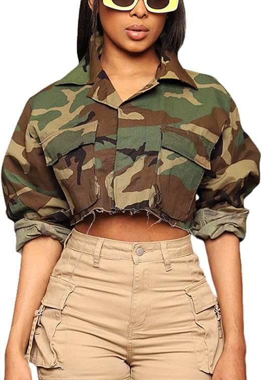 Camo Jacket for Women Cropped Denim Bomber Jacket army fatigue Camouflage Jacket Long Sleeve Button Down Camo Coat Camo Jacket for Women Cropped Denim Bomber Jacket army fatigue Camouflage Jacket Long Sleeve Button Down Camo Coat