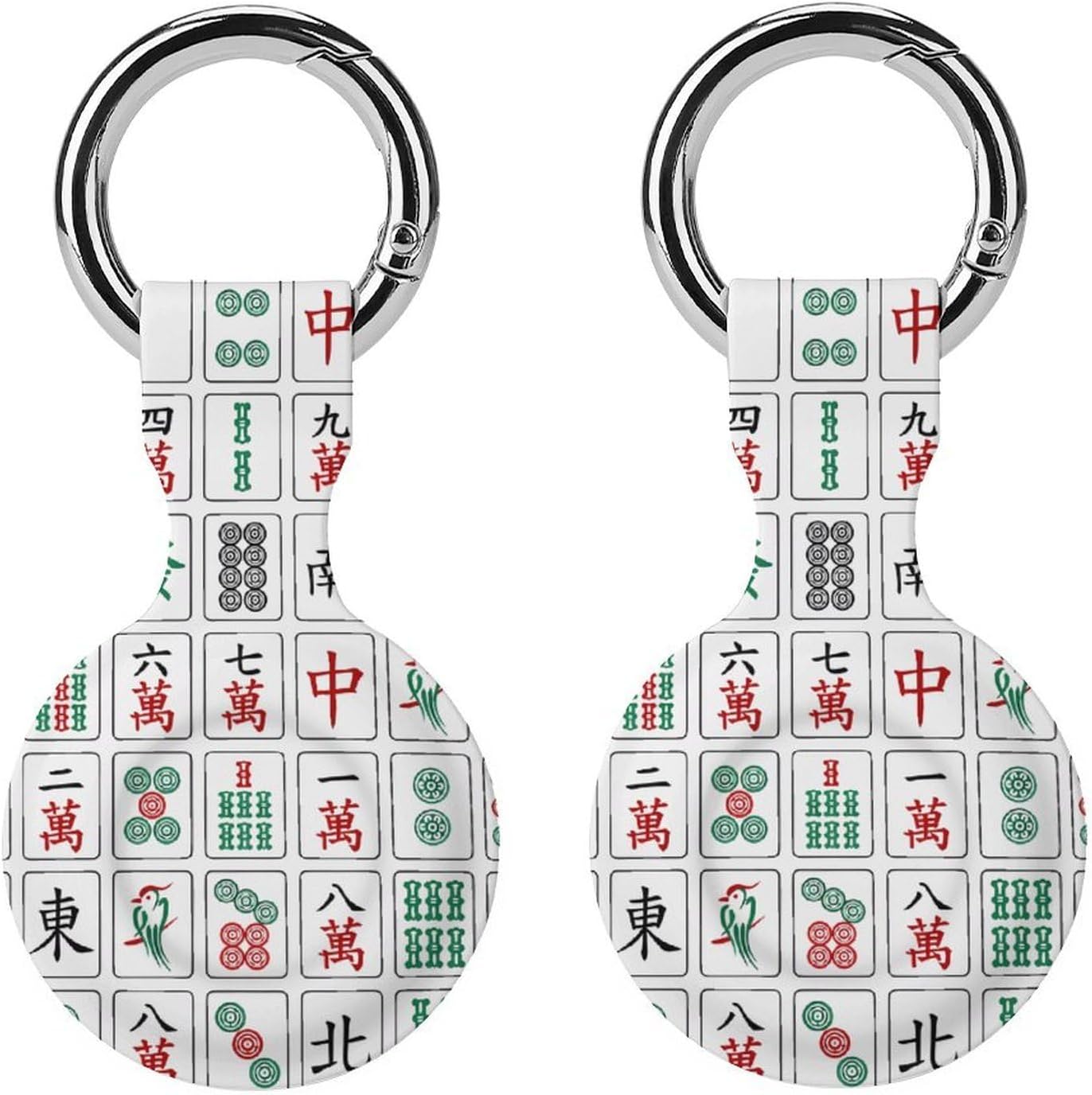 Mahjong Pattern Funny Cover Compatible with AirTag Case Protector GPS Tracker Holder with Keychain
