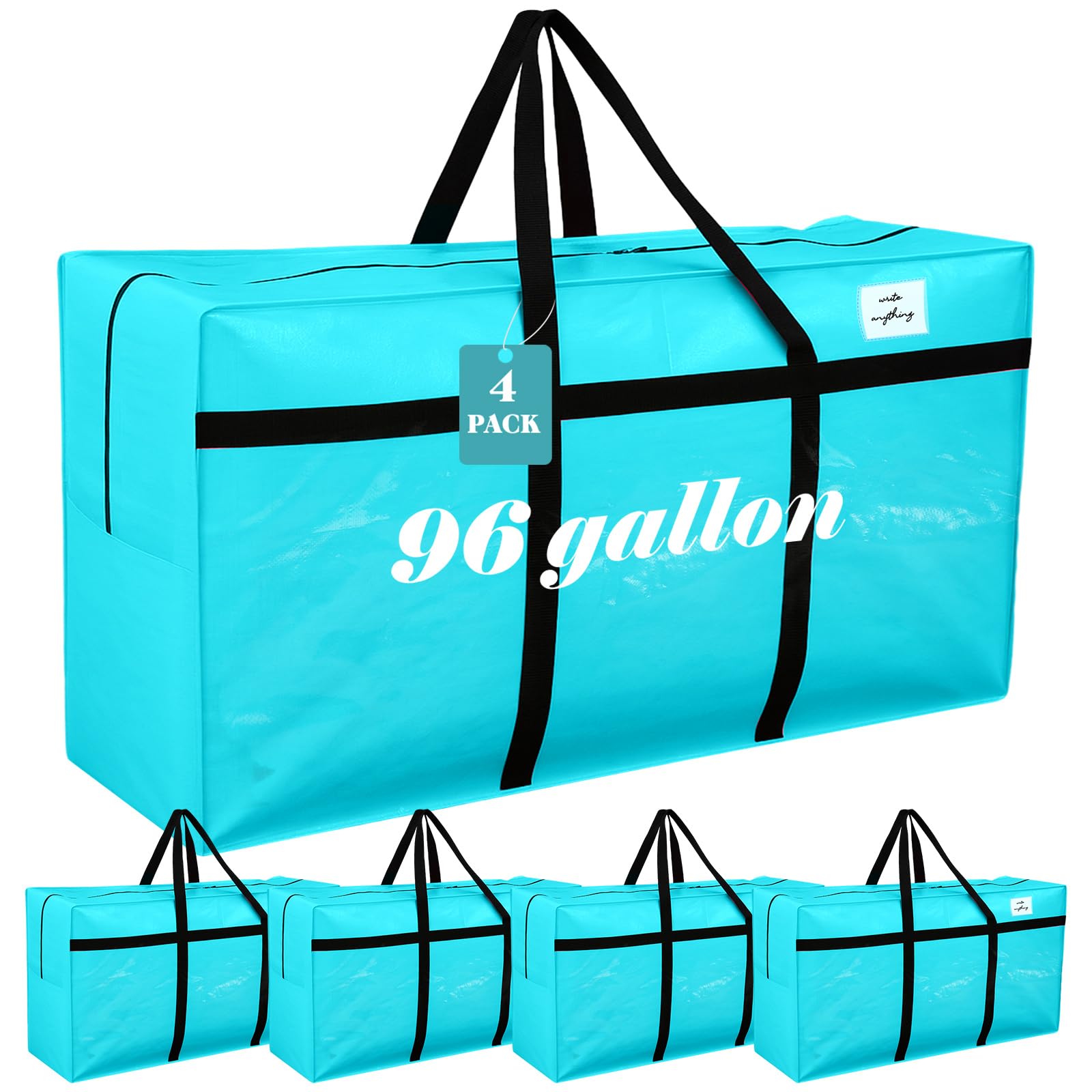 4 Pcs 96 Gallon Extra Large Moving Bags Heavy Duty Storage Bag with Strong Zipper Handle Foldable XXL