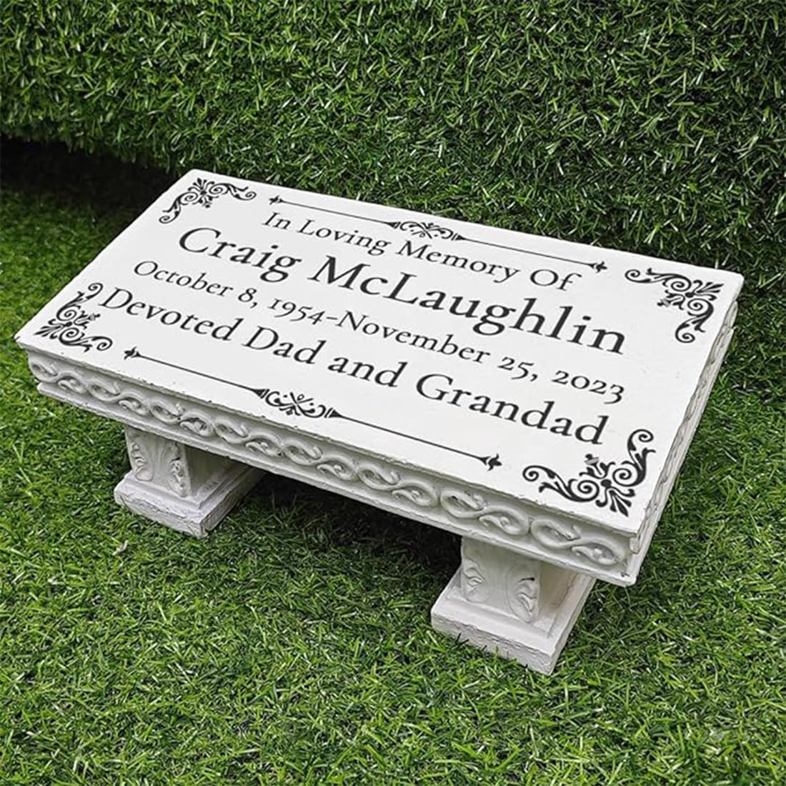 JHB Personalized Bench Pet Memorial Garden Stone Plaque with Colorful Photo, Dog Grave Marker Dog Tombstone Cat Headstone for Graves Loss of Pet Gift Cemetery Garden Plaque (Q)