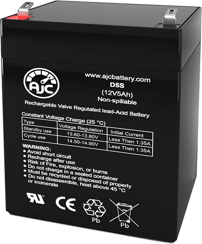Bateria Selada de Chumbo-Ácido AGM AJC 12 V 5 Ah com Terminal F2 para Vision CP1250H-F2 – 1 unidade