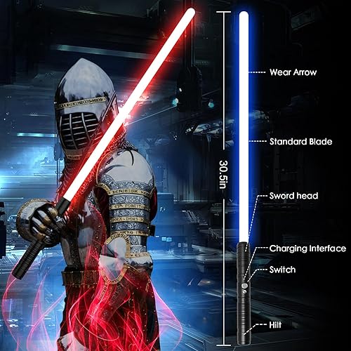 Miniatura 5 de Sable de luz FX Dueling, RGB 15 colores y 3 modos de sonido, mango de aleación de aluminio antideslizante, sable de luz recargable 2 en 1 de doble
