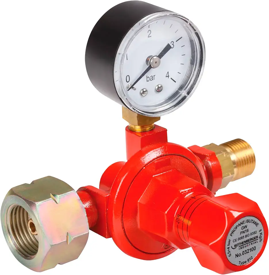 ROTHENBERGER Industrial - 032100E - Régulateur Constant de Propane Industriel avec Manomètre, Réglable en Continu 0.5-4 bar