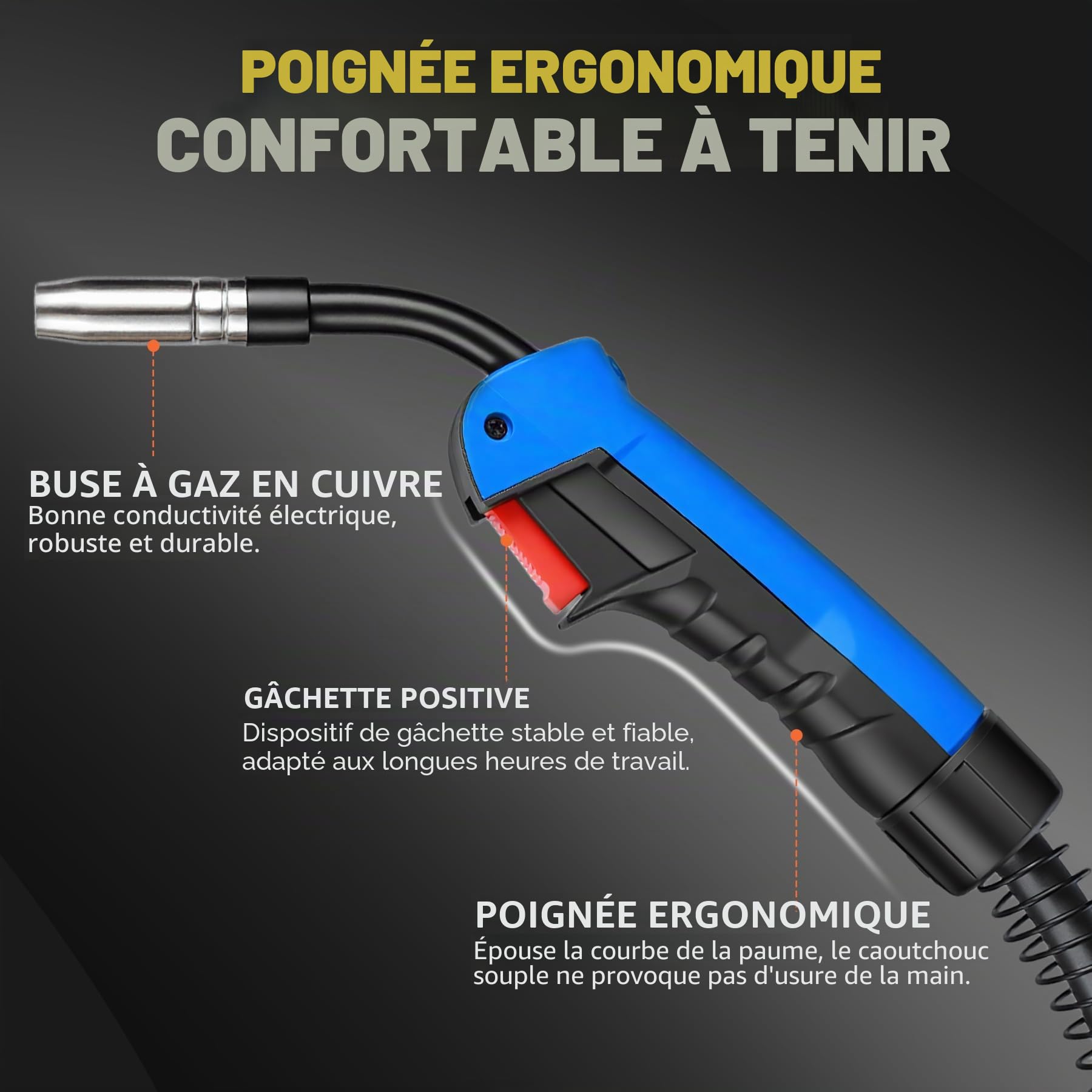 Kit de Torche à Souder MIG/MAG MB15AK 3M avec 22 Pièces accessoires de soudage, Connexions en Cuivre Pur et Poignée Ergonomique, pour le Soudage au CO² en Atelier et Industrie