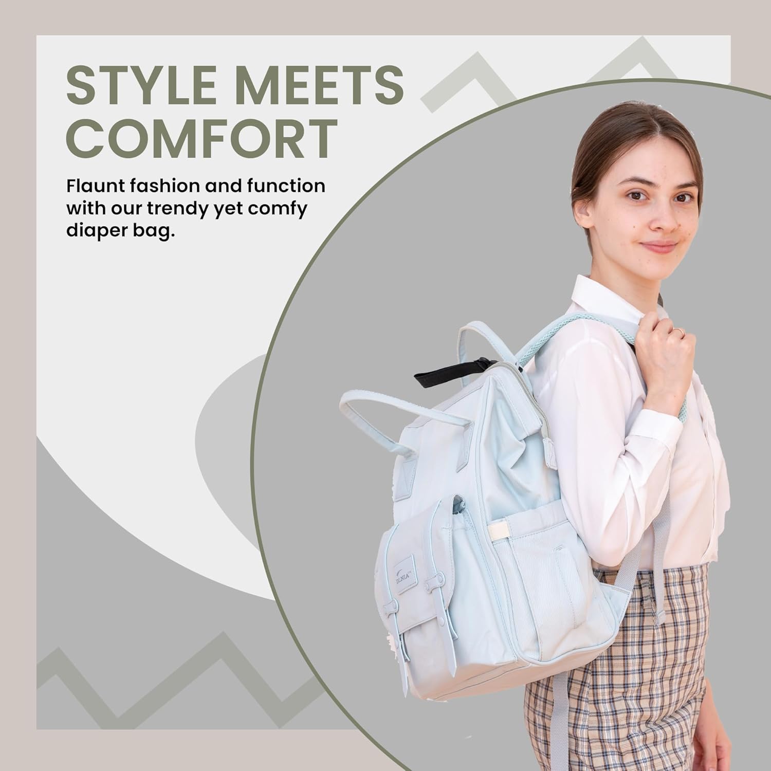 DLNIA Baby Diaper Backpack - Large Diaper Bag with Insulated Pockets, Stroller Straps, Independent Milk Bottle Warehouse and Anti-Theft Back Pocket- Light Blue.