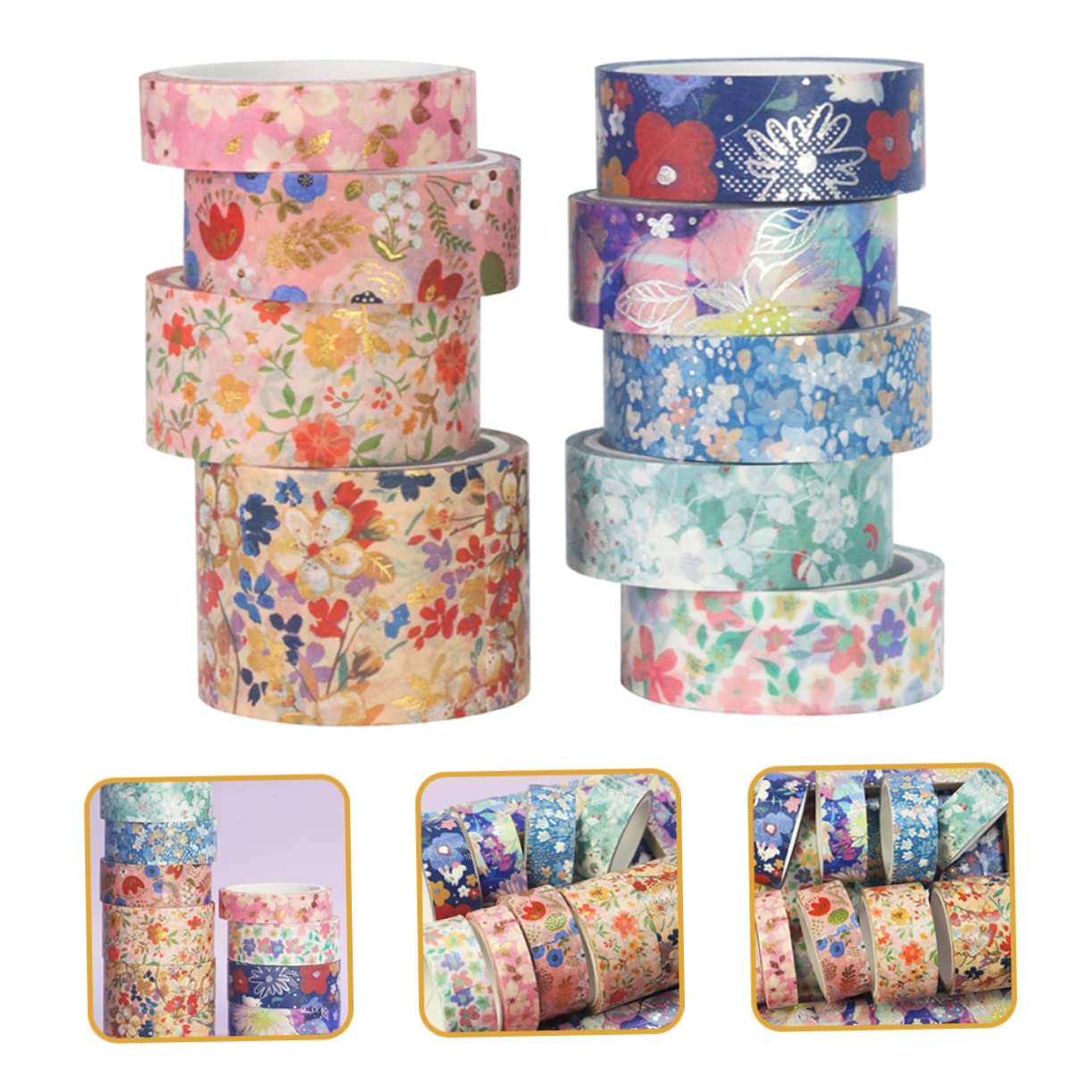 Angoily 4 Sätze Washi Tape Mit Blumenmuster Diy Papierklebebänder Für Scrapbooking Journaling Und Bastelprojekte 9 Rollen * 4