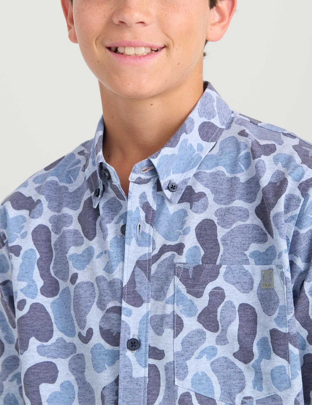 HUK Boys' Kona Pattern Short Sleeve Fishing Button Down Shirt