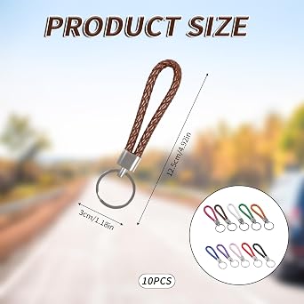 Braided Leather Keychain, Metal Key Ring, 10 Pieces Hand Knit Keychain Strap, Durable Keyring for Home, Office, Car Keys, Bags, and Wallets