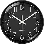 VIKMARI Horloge murale verre noir blanc 8 Inch ronde moderne simple Slient Non-Ticking Quartz Horloges murales Batterie facile à lire Cuisine décoration maison pour salon,Chambre,Bureau, salle de classe