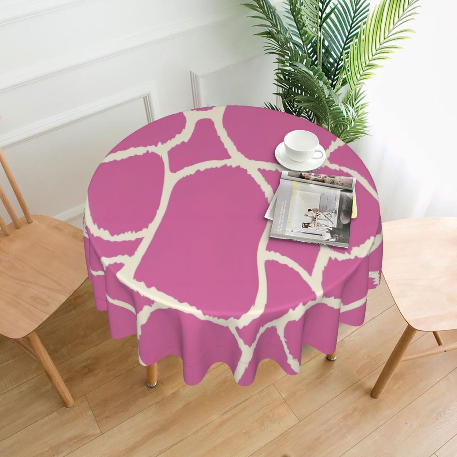 YYHHAOFA Pink Giraffe Texture Prints 60in Round Decorative Tablecloth – High-Grade Polyester Throw Cover for Dining, Parties, and Outdoor Events