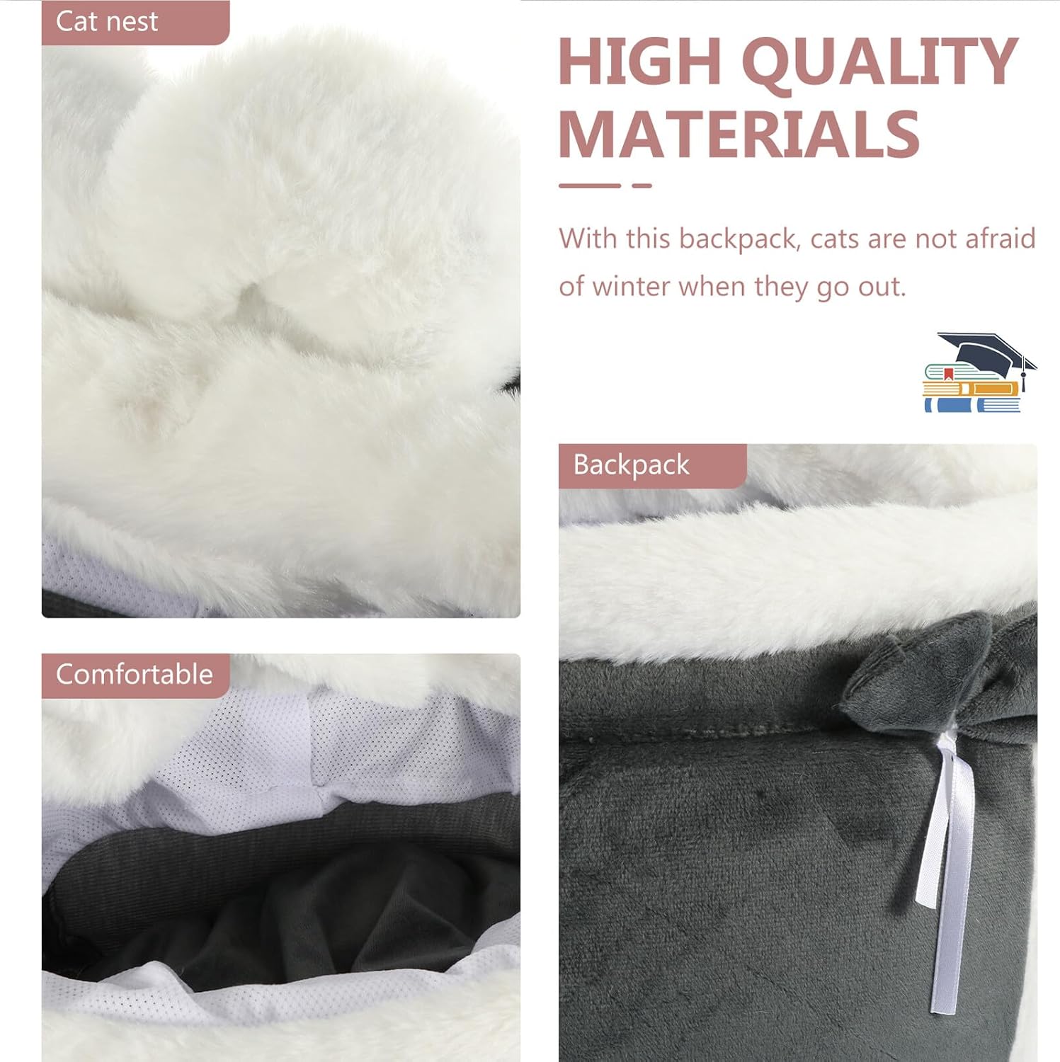 BESPORTBLE Two-in-one Portable Cat Cloth Backpack and Indoor Outdoor Pet Carrier, Winter Warm Grey L Size Pet Carrying Bag for Travel and Outings