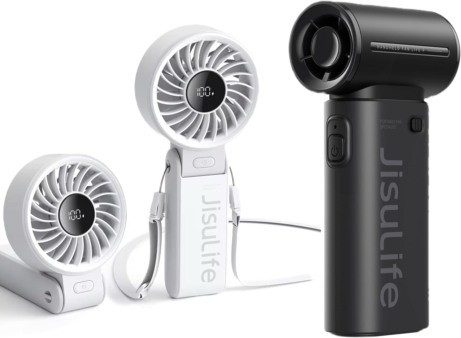JISULIFE 3-IN-1 Handheld Fan Life7 & Portable Handheld Fan Life9, Turbo Power High Speed Air