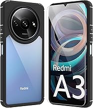 Case for Xiaomi Redmi A3 4G (6.71 Inches) + Tempered Glass Screen Protector, Flexible TPU Silicone Bumper Transparent Back Case – Black