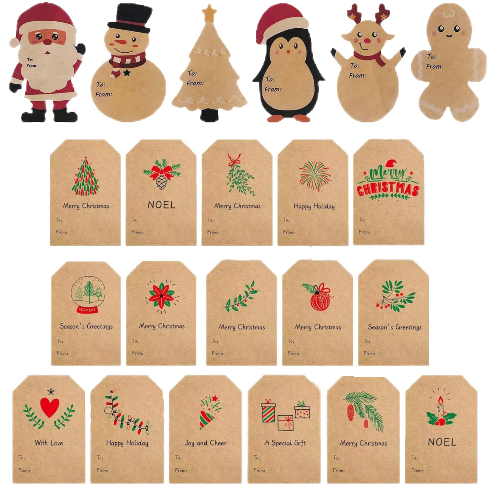 Christmas Tags,176Pcs Kraft Self Adhesive Christmas Labels Stickers with to and from Name Tags for Christmas Presents Cards Gift Boxes(2inch* 3inch)
