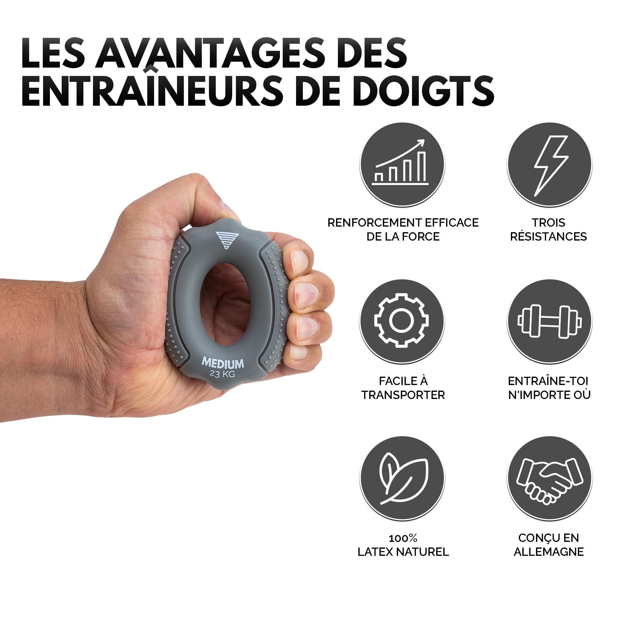 GORNATION Entraîneurs de Grip, 3 niveaux de résistance pour un entraînement progressif, Maniques portables en silicone pour l'entraînement des avant-bras