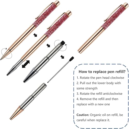 Miniatura 7 de Bolígrafos de metal de lujo, bolígrafo flotante de arena líquida dinámica con purpurina para suministros de oficina, (repuestos negros, 20 piezas)
