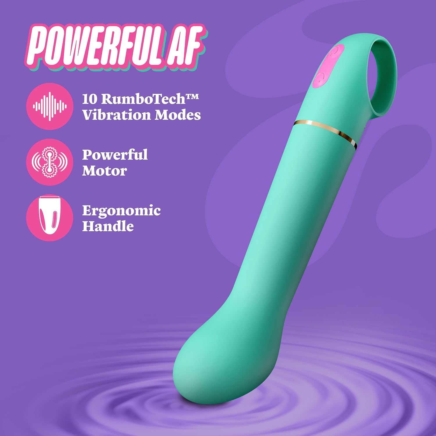 Blush Aria Flirty AF 7" Silicone Vibrator for Women, Curved Round Head G-Spot & Clitoral Stimulator, Loop Handle 10 Vibrations (5 Speeds & Patterns) UltraSilk Puria Platinum, IPX7, Adult Sex Toy- Teal