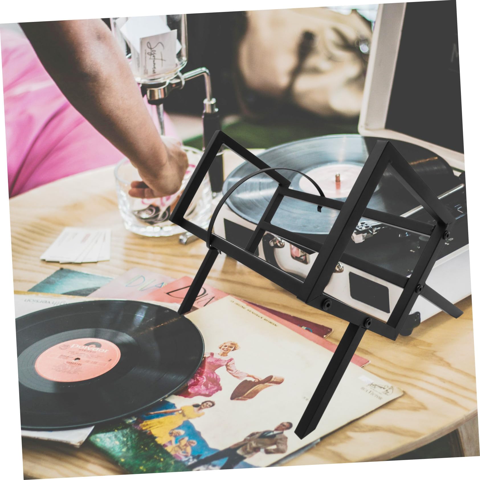 ULTECHNOVO Espositore per Dischi in Vinile e Scaffale Porta CD in Ferro Nero Organizzazione da Scrivania e Paratie Laterali per Casa e Ufficio Moderno