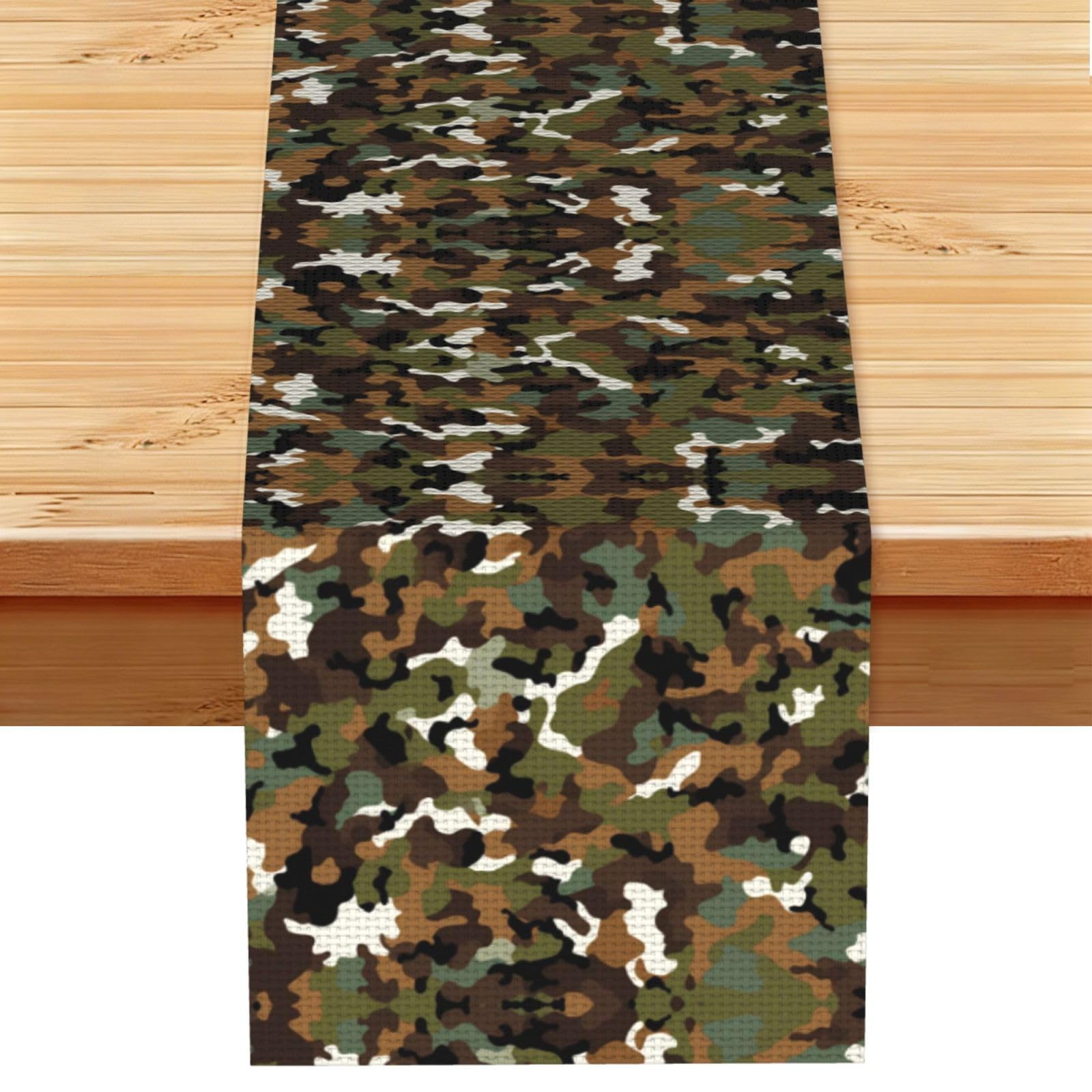 Patchy Tan Olive Camo Printed Table Runner 13 x 72, Wrinkle Resistant Decor for Dining Table Coffee Table Fireplace