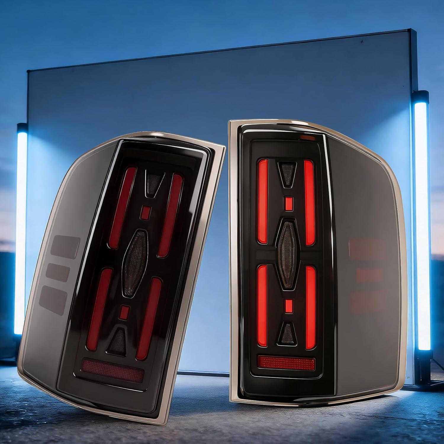 FULL LED Tail Lights Compatible With 2007-2013 Silverado 1500 2500HD 3500HD Rear Tail Lamps w/Running Lights Turn Signal Brake Lights Reverse Lights 1 Pair