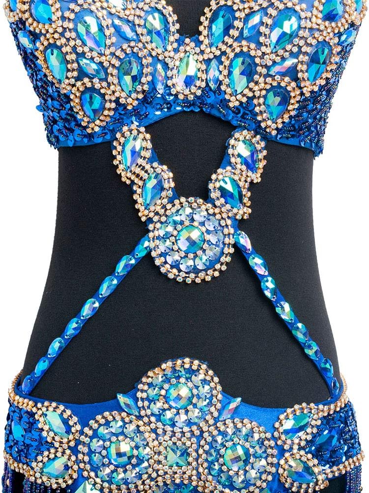 ROYAL SMEELA Belly Dance Costume for Women Tribal Belly Dance Bra and Belt Set Rhinestone Bra Top Sequin Belt Carnival Outfit