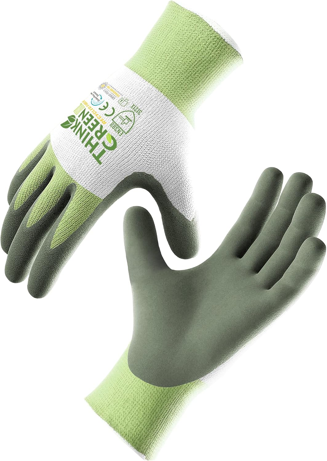 COOLJOB Gardening Gloves for Women and Men 3 works Recycled Polyester Garden Gloves with Rubber Coated, Green, White & Grey - Image 5