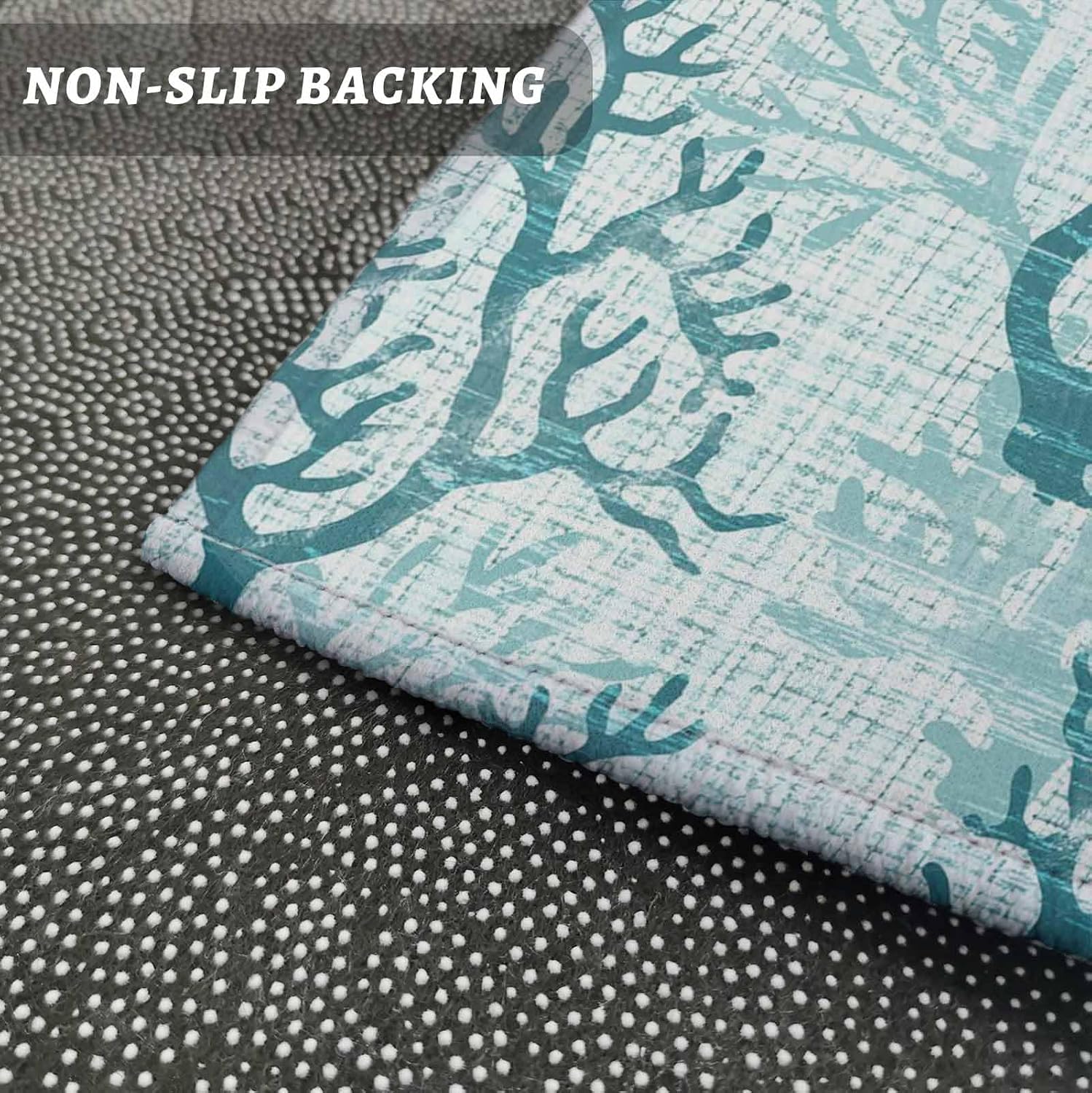 Teamery Kitchen Mats for Floor Coastal Sea Coral Retro Linen Washable Non Slip Kitchen Rugs 1PCS, Underwater Ocean Life Absorbent Standing Mats for Sink Bathroom Office Living Room 15.7x47.2in