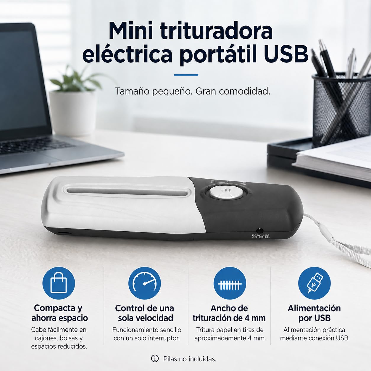 Trituradora de Papel Eléctrica Portátil Mini USB, Destructora eléctrica de Documentos y Papel para Oficina, Escuela y Casa, 4mm