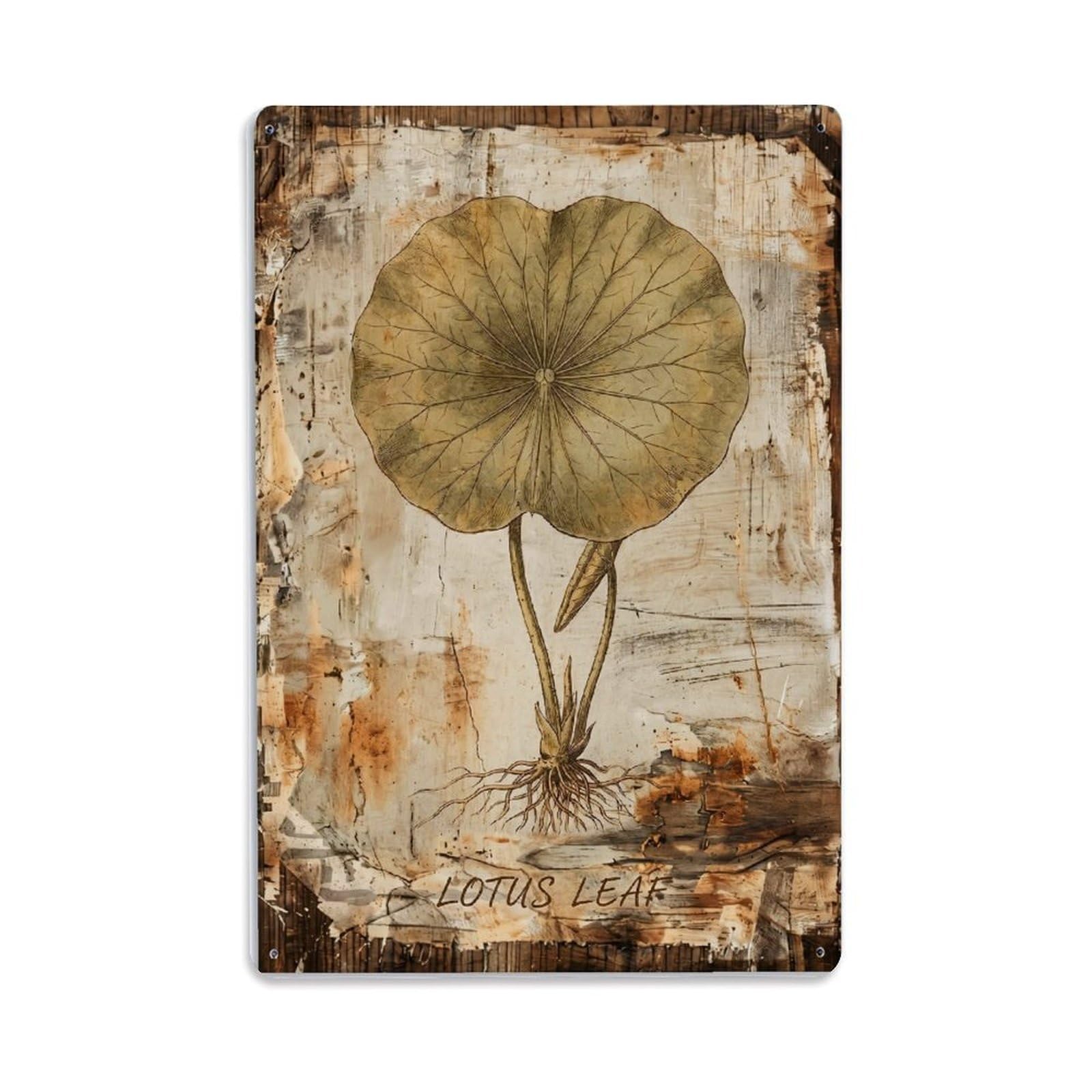 Lotus Leaf Botanical Vintage Metal Tin Sign Plaque Wall Decor for Cafe, Club, Garden Metal Poster 8x12Inch
