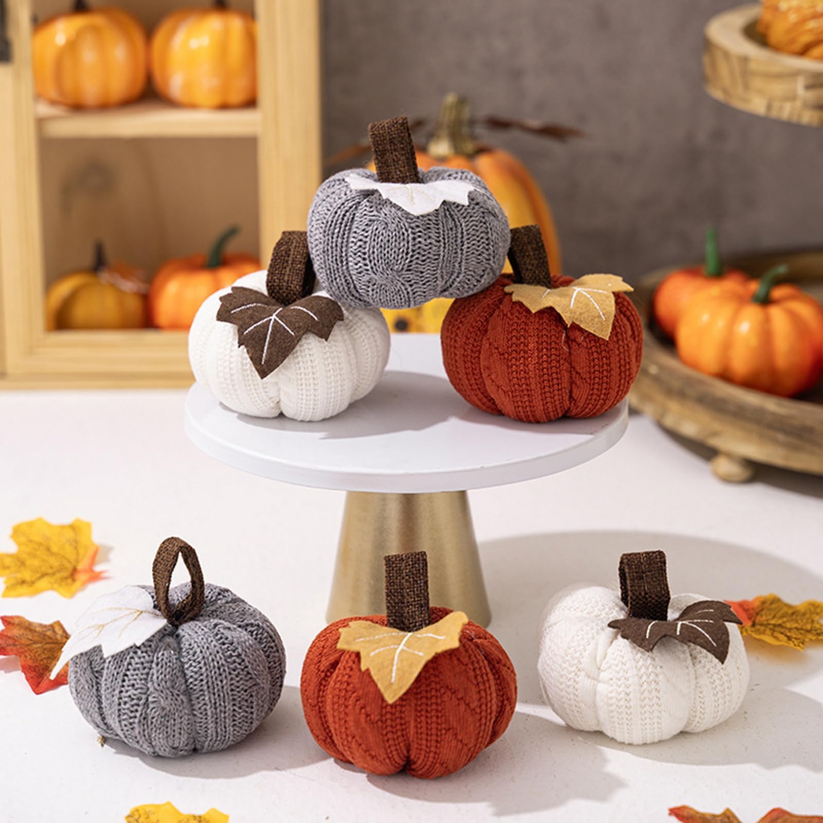 Muiltvoe 6pcs Artificial Pumpkins Halloween Decoration, Small Knitted Pumpkins Autumn Decorations Mini Fake Crochet Pumpkins Table Centerpiece for Fall Harvest Halloween Thanksgiving Party Decor