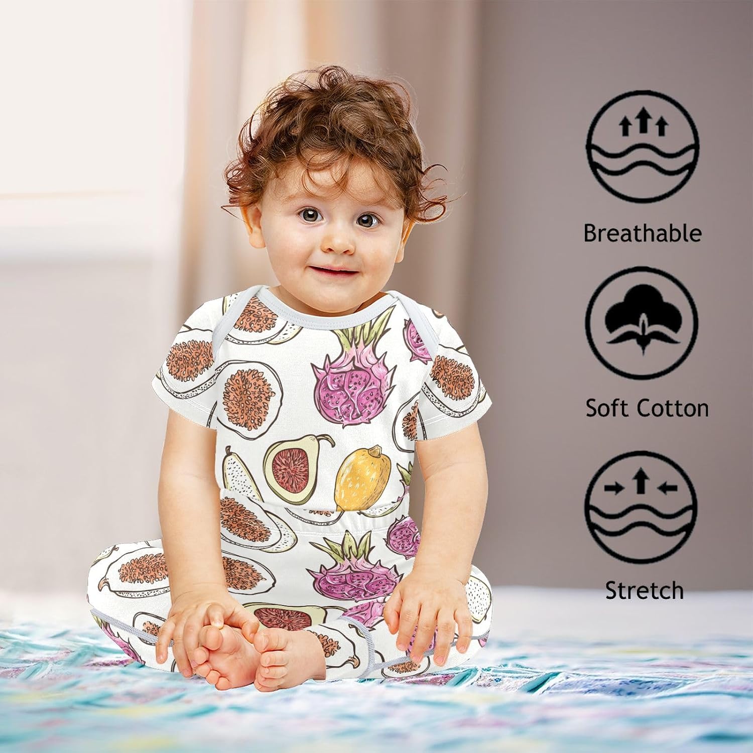vvfelixl Baby Clothes Hand-drawn Fruit Baby Bodysuits Set Unisex Short Sleeve Babys Pants Sets 0-3M