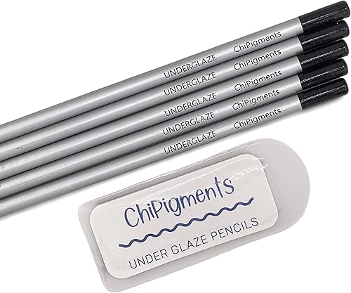 ChiPigments * Juego de 5* Lápices Underglaze para proyectos de vidrio fundido y cerámica con archivo puntero de lápiz adicional. (Noches)