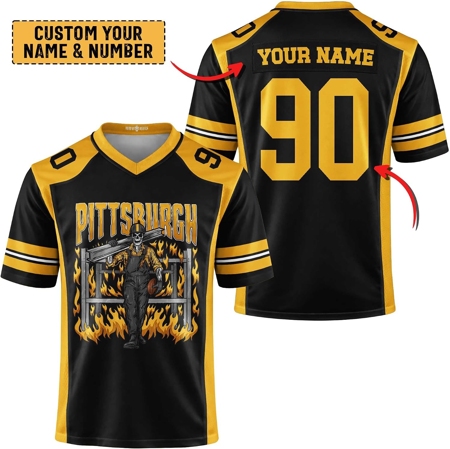 Custom Football Jersey Personalized Name Number Black Gold Game Day Fan Shirt for Men Women, Football Team Uniform Top