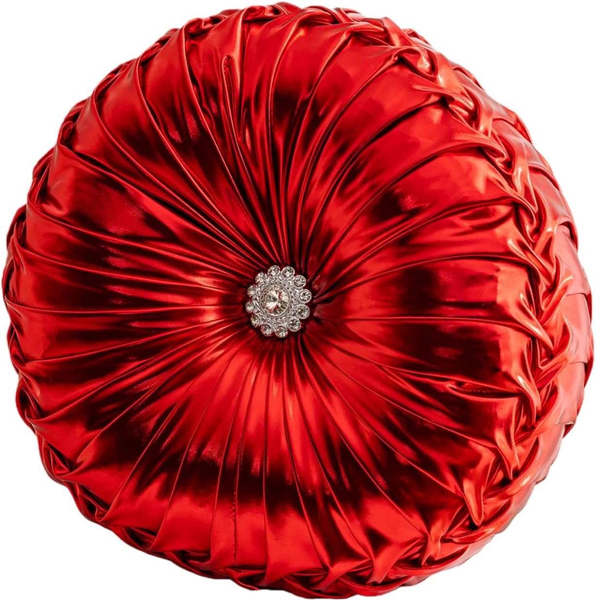 Round Throw Pillows, Soft Spandex Fabric Pumpkin Pleated Handmade Metallic Decorative Throw Pillows Floor Pillows Cushion for Sofa Couch Bed Living Room Chair Decoration, Silver