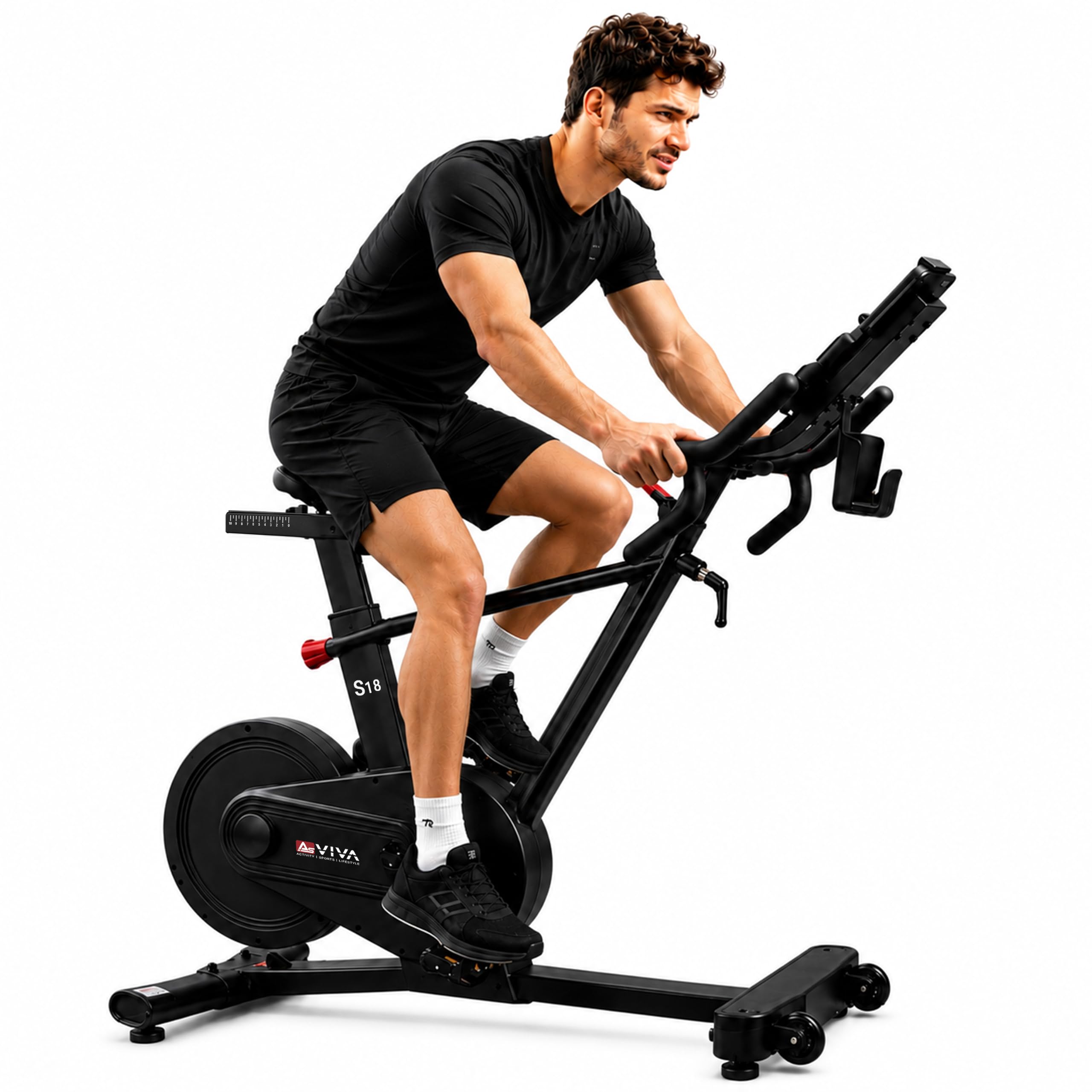 AsVIVA S18 Pro Speedbike – Indoor Cycle Heimtrainer mit 24 Gängen &18 kg Schwungmasse, leiser Riemenantrieb, Bluetooth Kinomap & Zwift, LCD Display