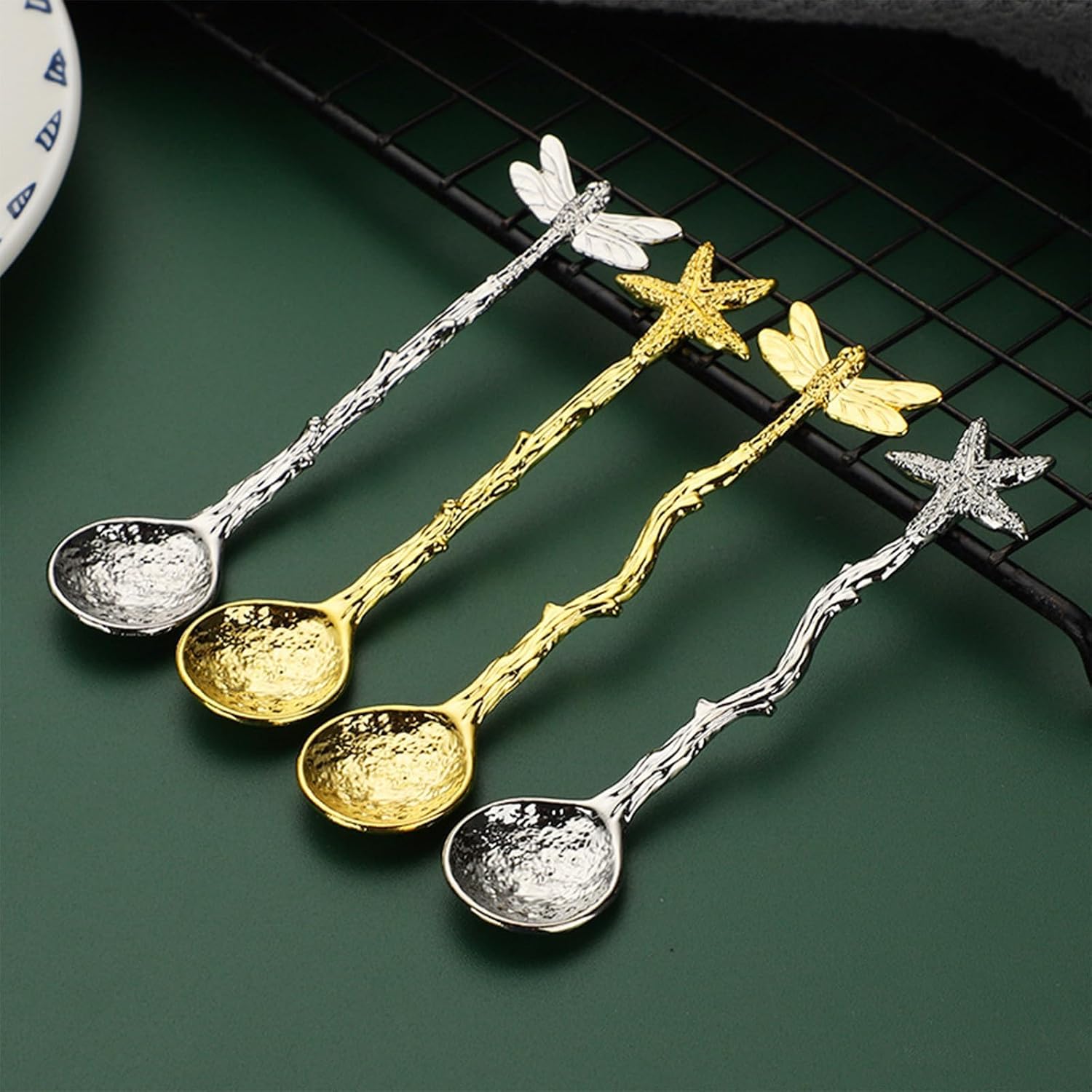 4PCS Retro Dragonfly Stainless Steel Coffee Spoons Teaspoon