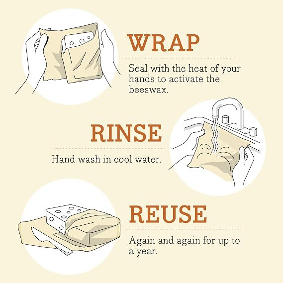 Bee’s Wrap Set of 3 Wraps - Medium (25 x 28 cm), Beige