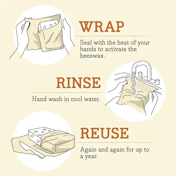 Bee's Wrap Beeswax Wraps for Food - 3 Pack of Medium Beeswax Wraps - Plastic Free Made in USA Reusable Natural Food Wrap - Honeycomb Print 6