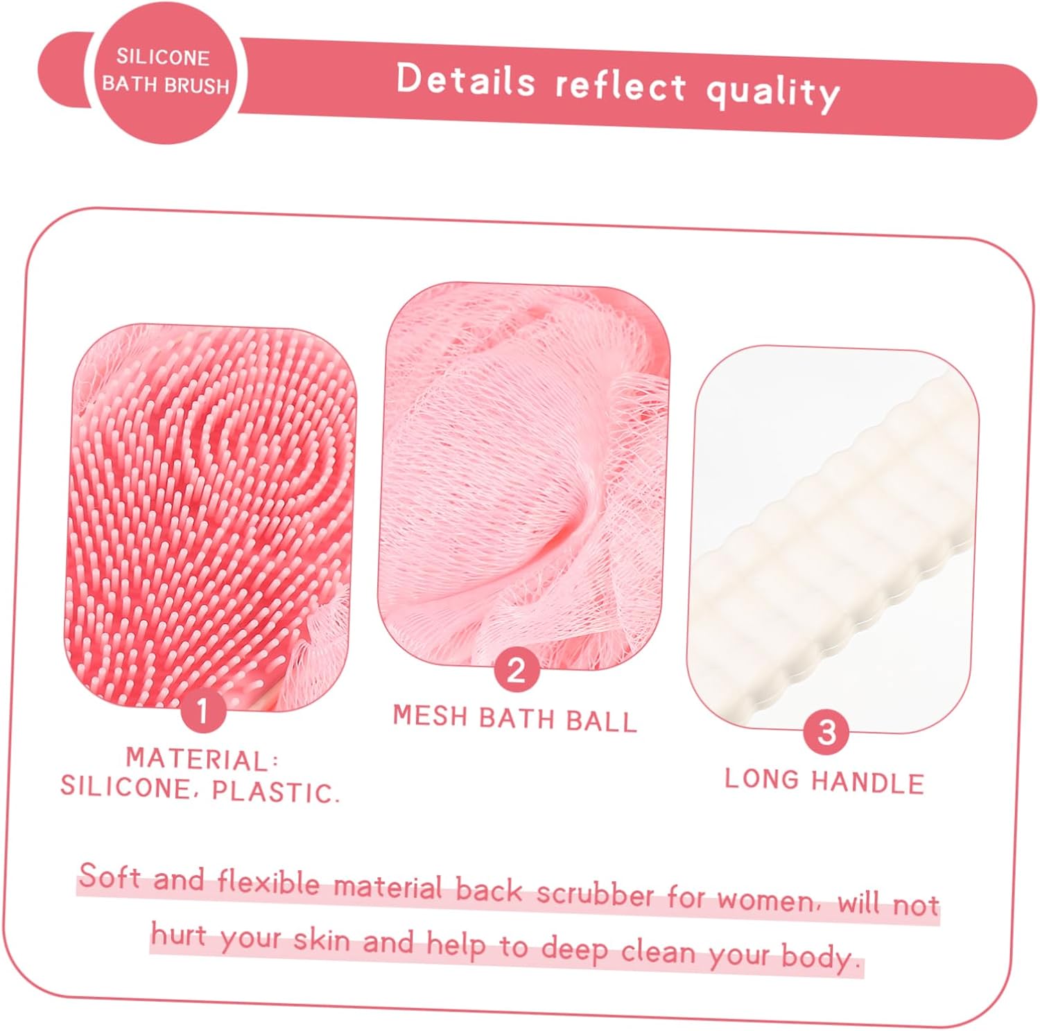 Long Handle Silicone Bath Back Scrubber for Gentle Exfoliation Body Cleansing Shower Brush for Sensitive Skin Bathing Accessories