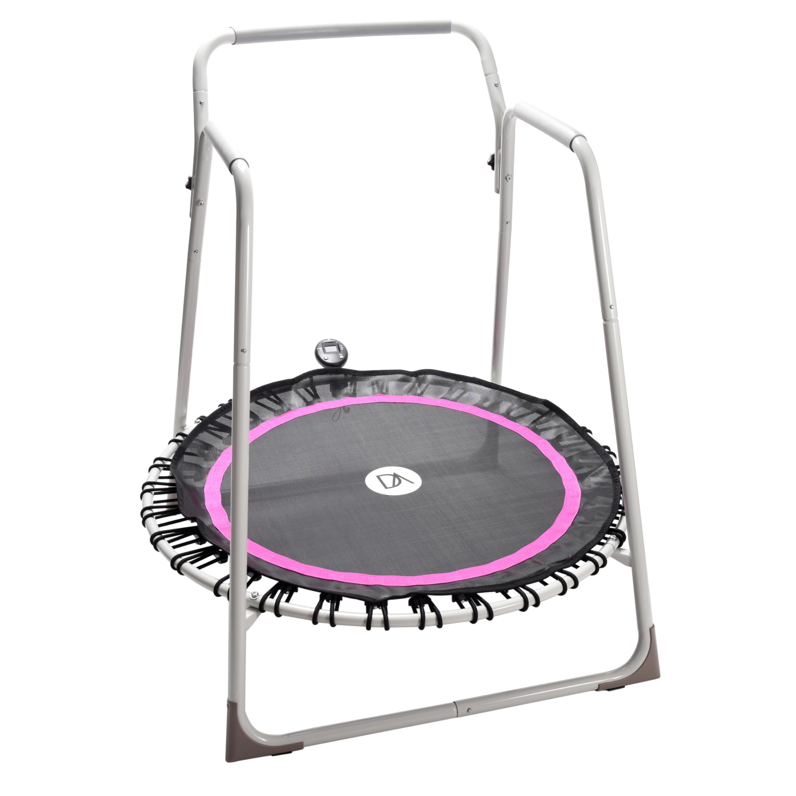 Denise Austin Home Fitness Trampoline – 44” Rebounder with Handlebar for Adults, Low Impact Cardio with Silent Elastic Resistance Bands – Balance,