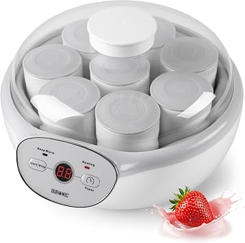 Duronic Yoghurt Makers YM2 Electric Yogurt Maker with Eight 125ml Ceramic Pots Digital Yogurt Making Machine for Homemade Natural Greek Yoghurt 20W Cheese Maker for Healthy Breakfast Protein Snack