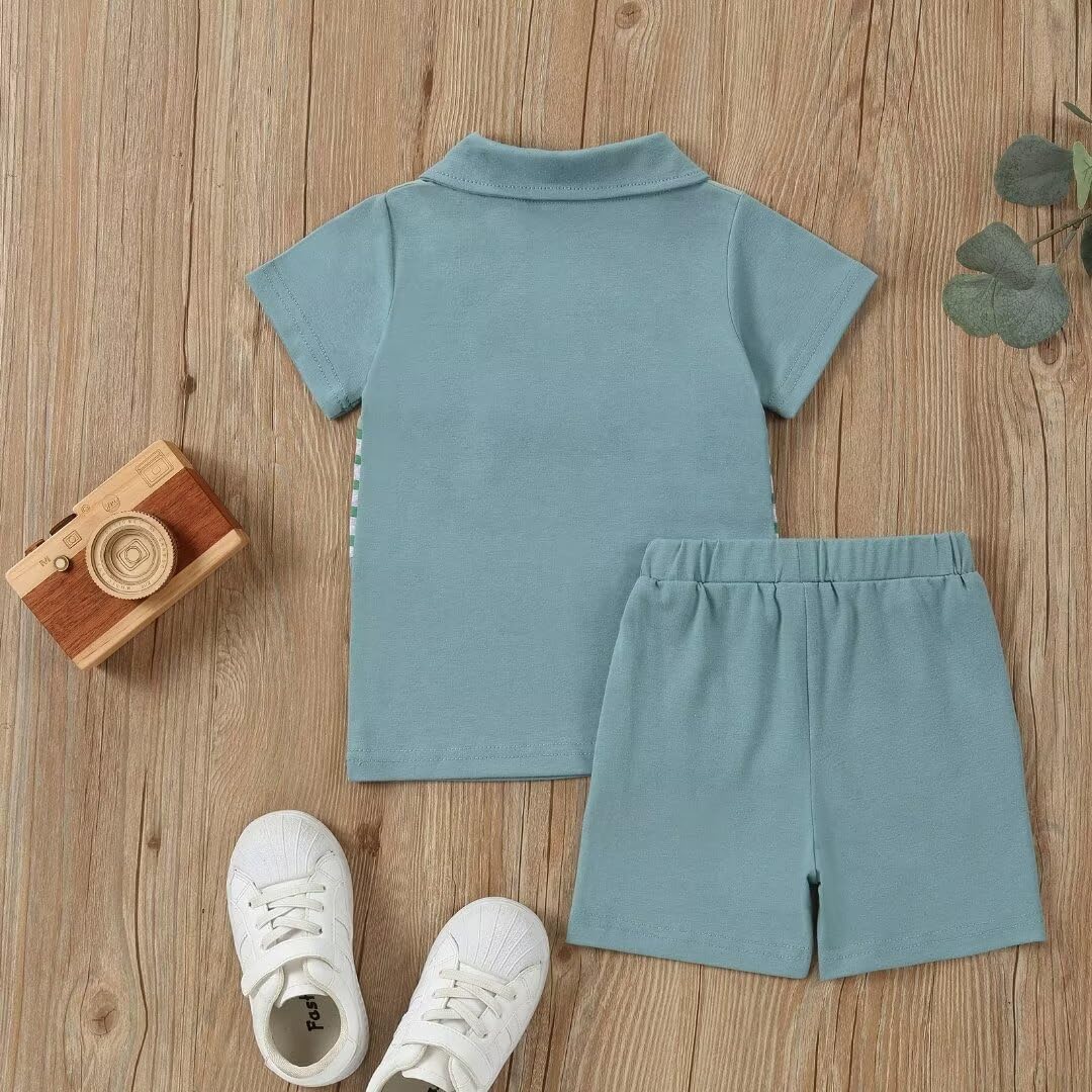 Baby Boy Clothes Toddler Boys Summer Outfits Short Sleeve Button Down Patchwork Top T-Shirt & Shorts Set 2PCS