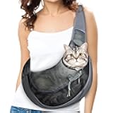 Cat Sling Carrier, Soft Cat Carrier Pouch for Cats Under 11 lbs with Adjustable Strap, Breathable Mesh Cat Bag for Nail Trimming Vet Visits Car Travel Outdoor (Dark Gray)
