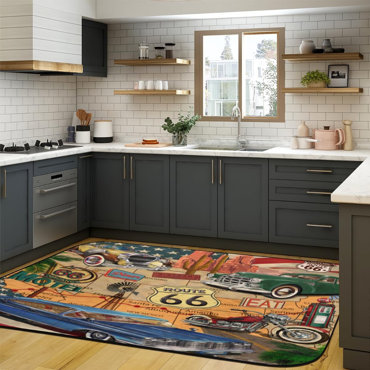 Tavisto Vintage Car Themed Poster Area Rug 4x6 Machine Washable Rug Ultra Soft Foldable Area Rugs with Non-Slip Backing for Office Living Room Bedroom