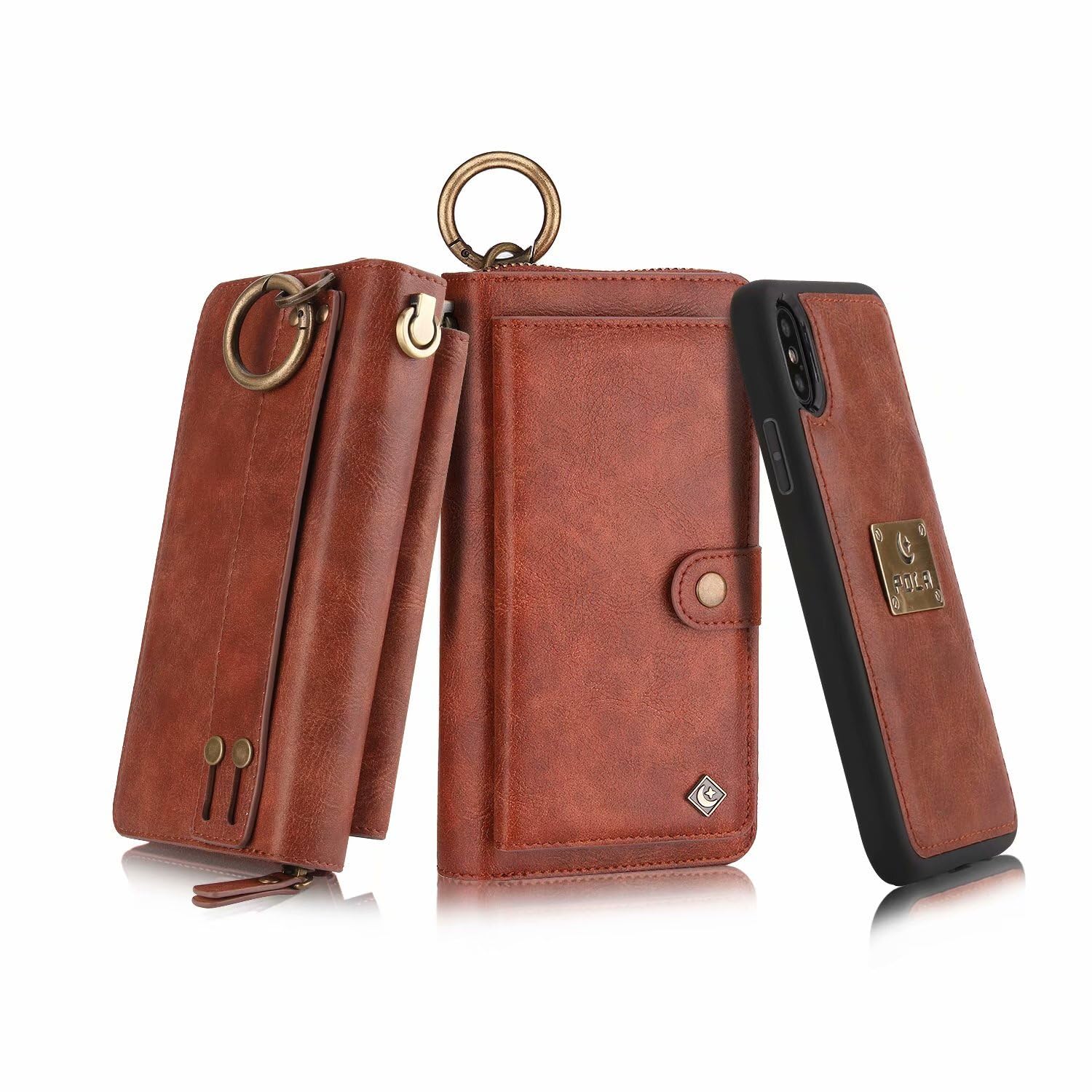 Étui compatible avec iPhone 14 Plus marron portefeuille à rabat en cuir - 8