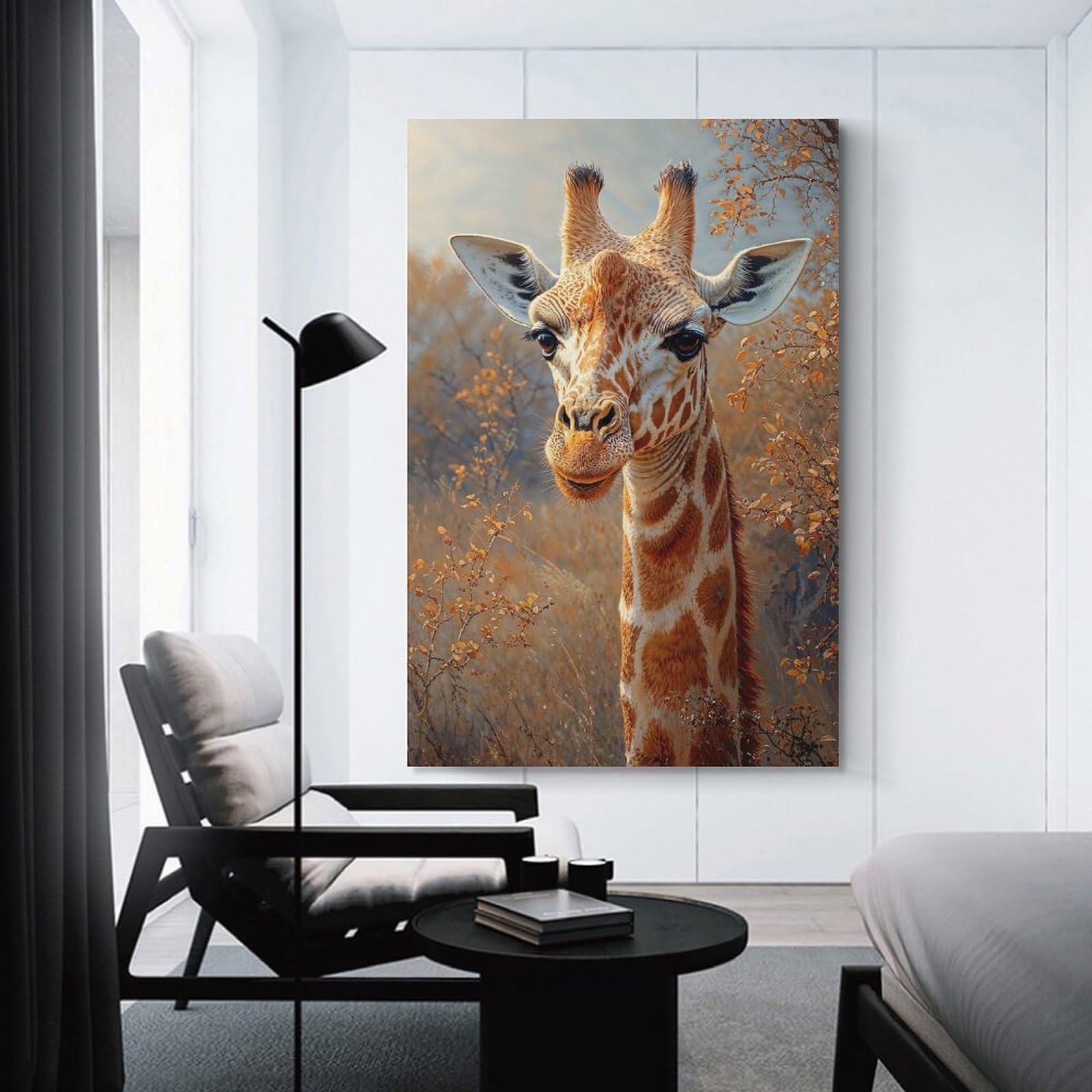 Junmoney Unframe-Style-3 Giraffe Portrait In Autumnal Setting Canvas Wall Art 20X30inch(50X75cm), For Workspace Walls, Study Corners Or Bedrooms, Wall Art That Adds Style To Work Areas