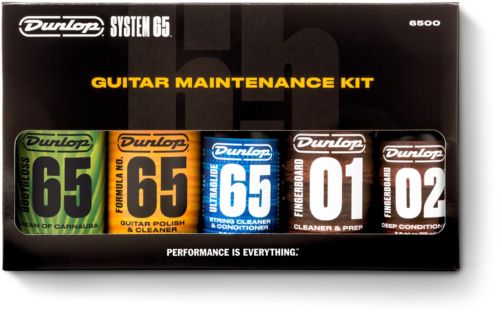 JIM DUNLOP - 6500 System 65 Guitar Maintenance Kit, completo para la limpieza y el cuidado de la guitarra eléctrica y acústica, incluye 5 productos Fórmula 65 y 2 Paños de algodón